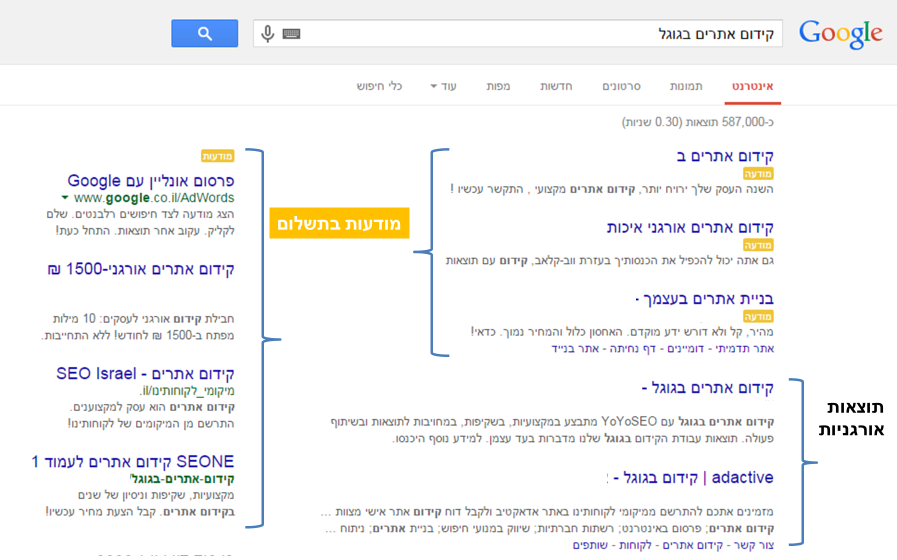 דף תוצאות החיפוש של גוגל